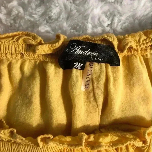 Andre By Unit Medium Goldenrod Floral Embroidered Peasant Blouse Puff Sleeves - Picture 5 of 7